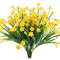 Los mejores  - MIHOUNION Flores Falsas Artificiales- 4 pcs Faux narcisos Amarillos Arbustos Verdes Plantas arbustos de plástico…